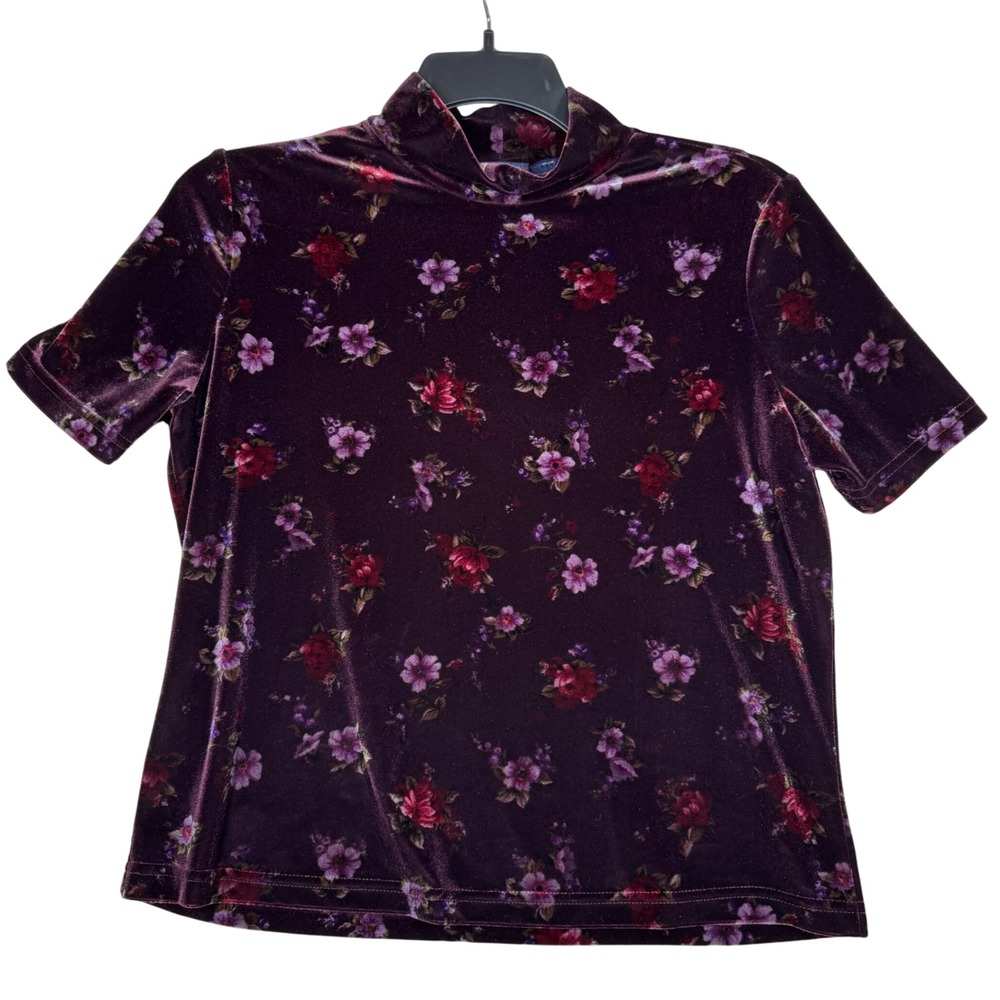 Laura Scott Velvet Floral‎ Top Women's Large Purple Dark Romantic Academia 90s